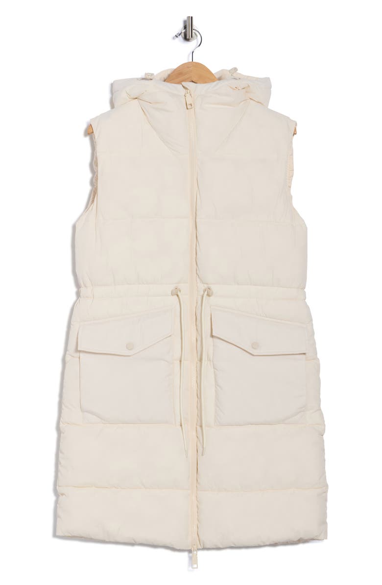 Rebecca Minkoff Water Resistant Hooded Long Puffer Vest, Alternate, color, Chalk