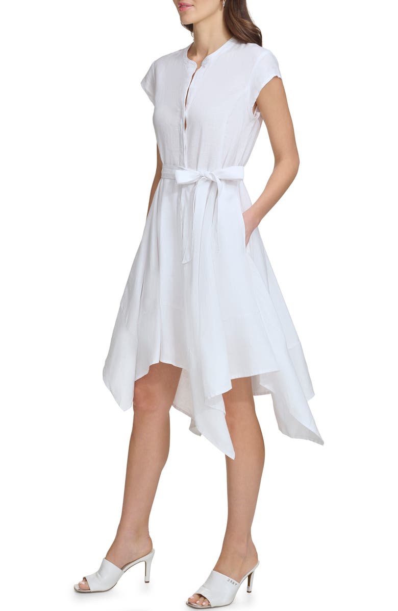 DKNY Handkerchief Hem Linen Shirtdress, Alternate, color, White