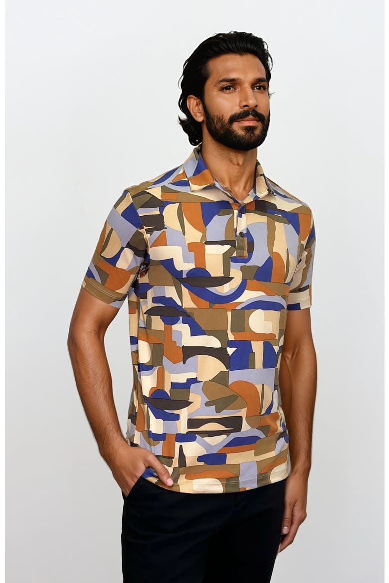Wrinkle Resistant 3 Button Desert Sand Polo Shirt, Alternate, color, Orange Multi