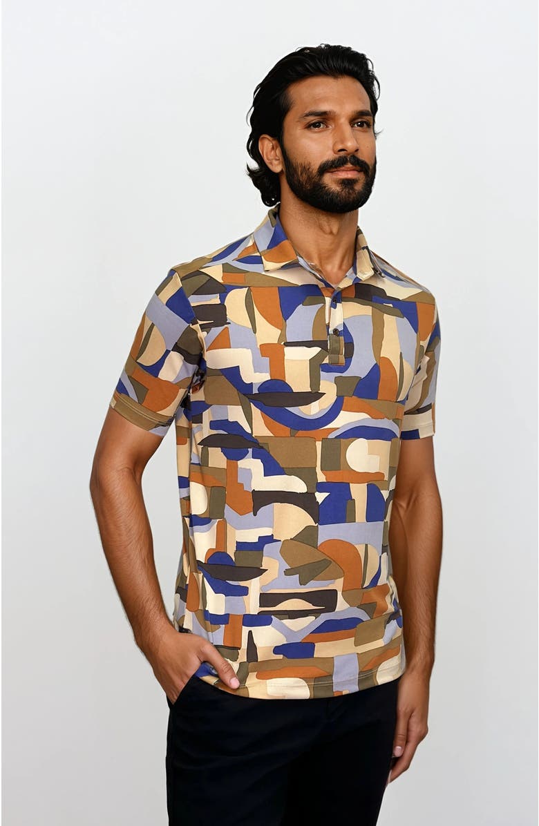 24sevenMen Wrinkle Resistant 3 Button Desert Sand Polo Shirt, Alternate, color, Orange Multi