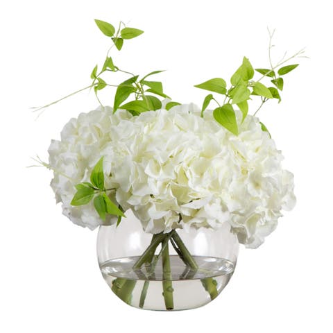 Wedding Collection 18-in Artificial Hydrangea Arrangement in Glass Vase