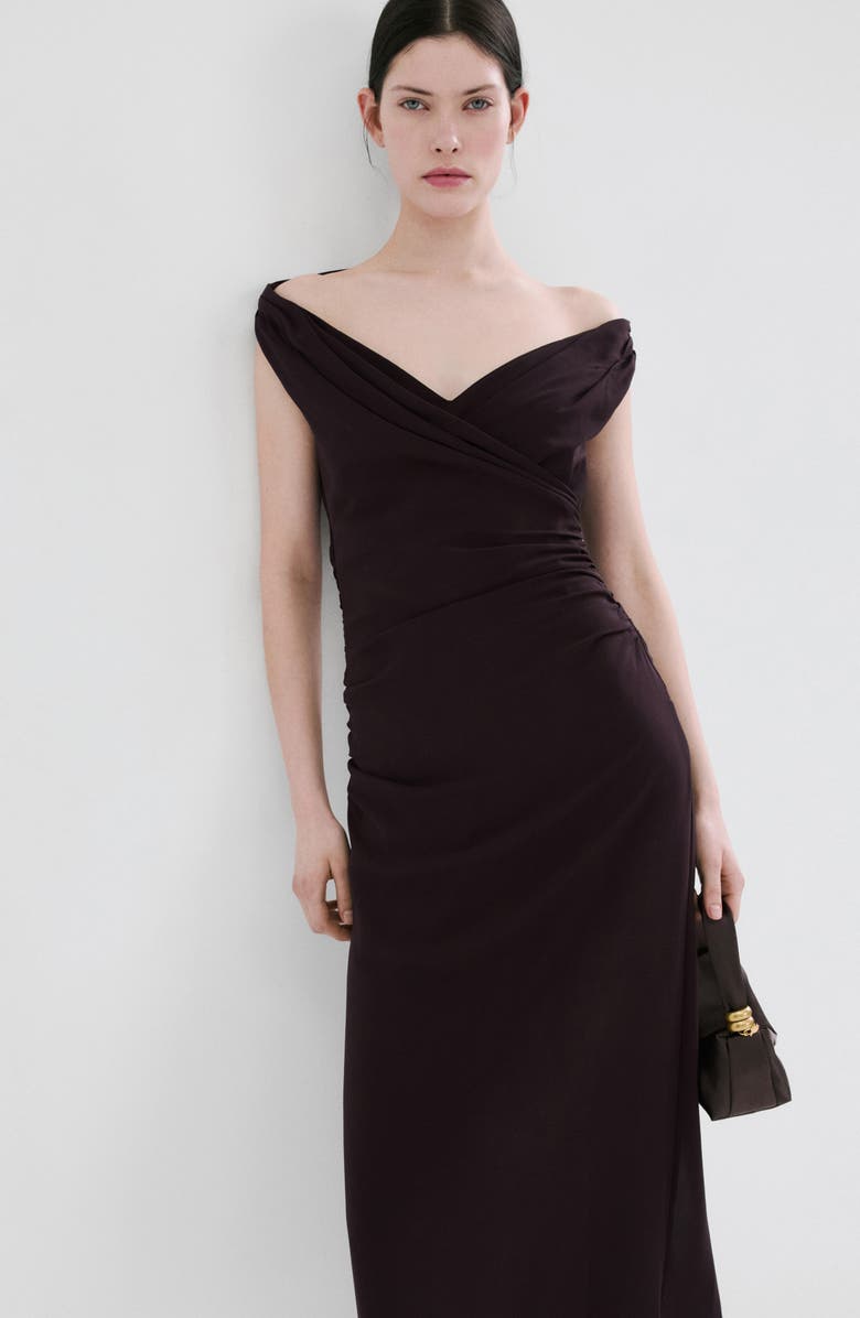 MANGO Ruched Off the Shoulder Dress, Alternate, color, 