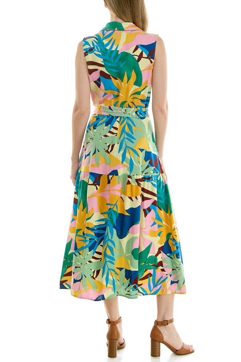 Sleeveless Belted Midi Shirtdress, Alternate, color, ABSTRACT BOTANICAL GREEN