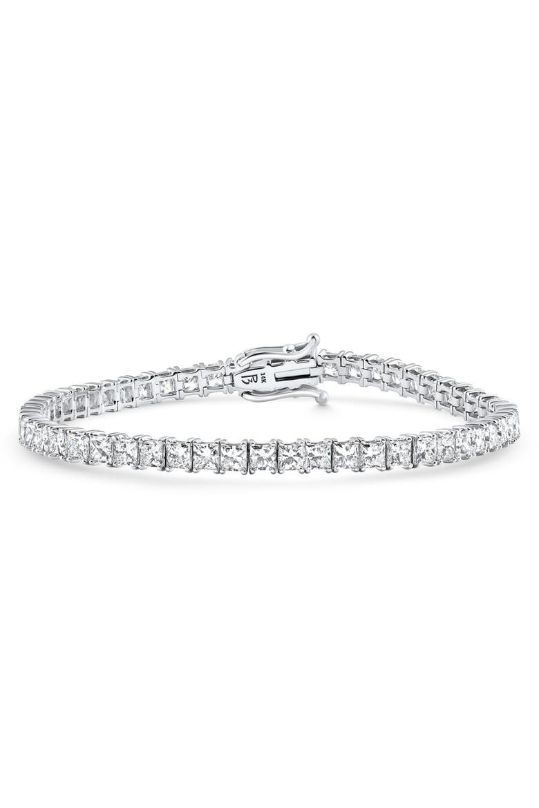 9.20Ct Princess Cut Diamond 7" Tennis Bracelet 14k Gold Lab Grown, Alternate, color, 14k White Gold