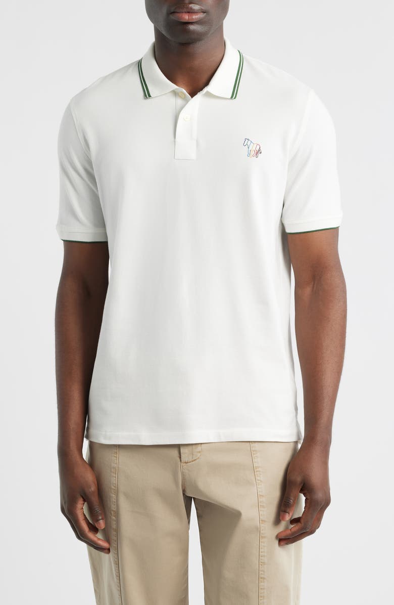 PS Paul Smith Regular Fit Tipped Cotton Piqué Polo, Main, color, Off White