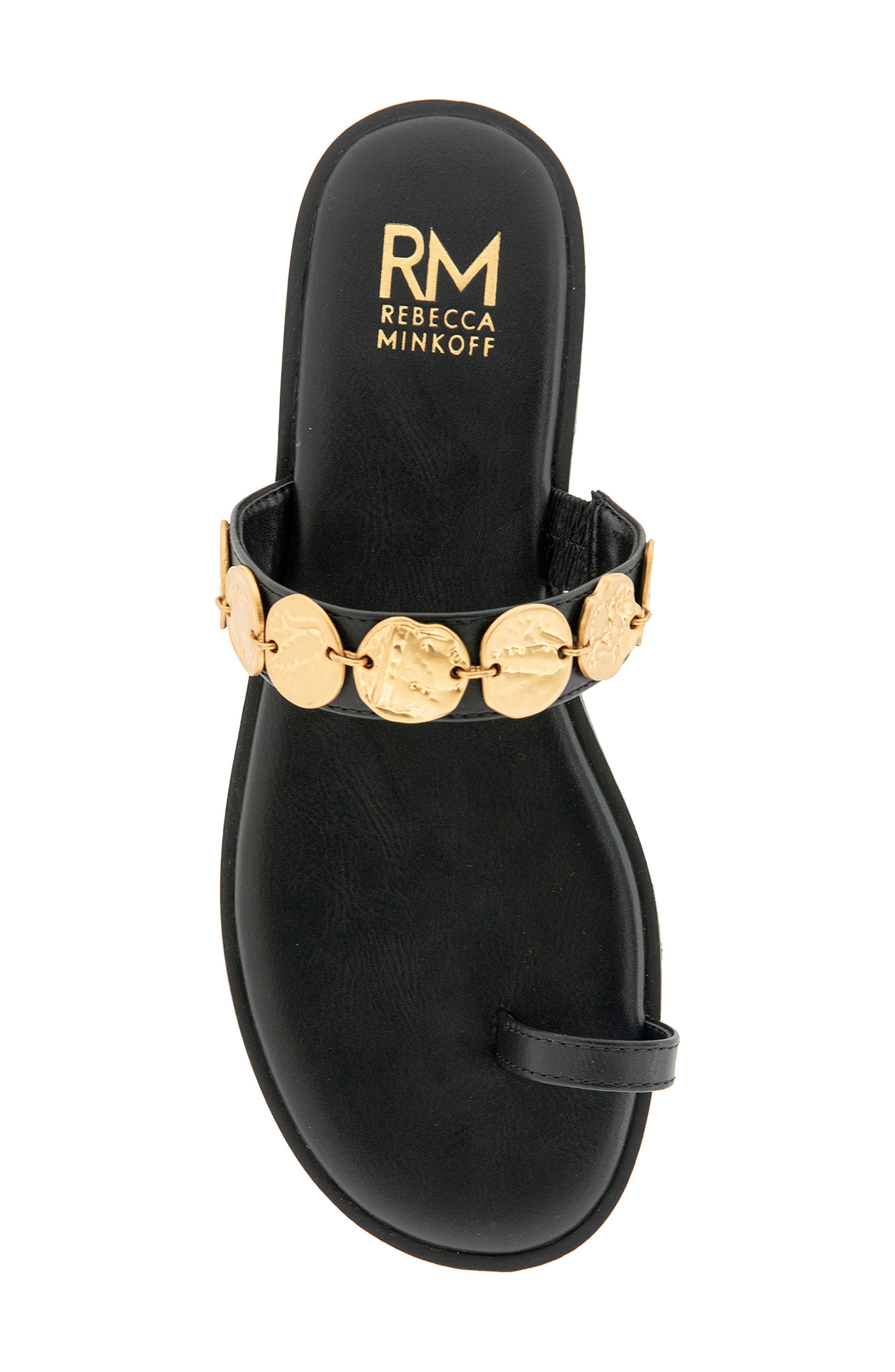 Rebecca Minkoff Claire Coin Toe Loop Sandal, Alternate, color, Black