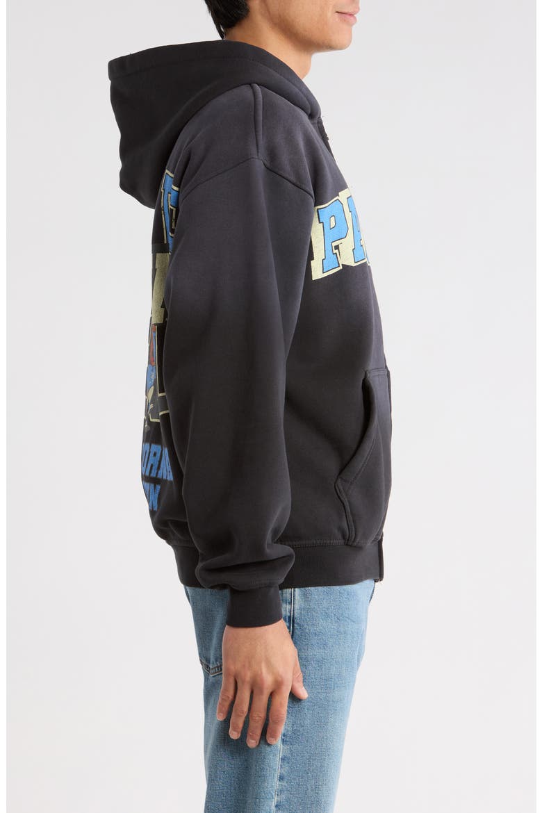 Varsity Bear Front Zip Cotton Hoodie, Alternate, color, WASHED BLACK