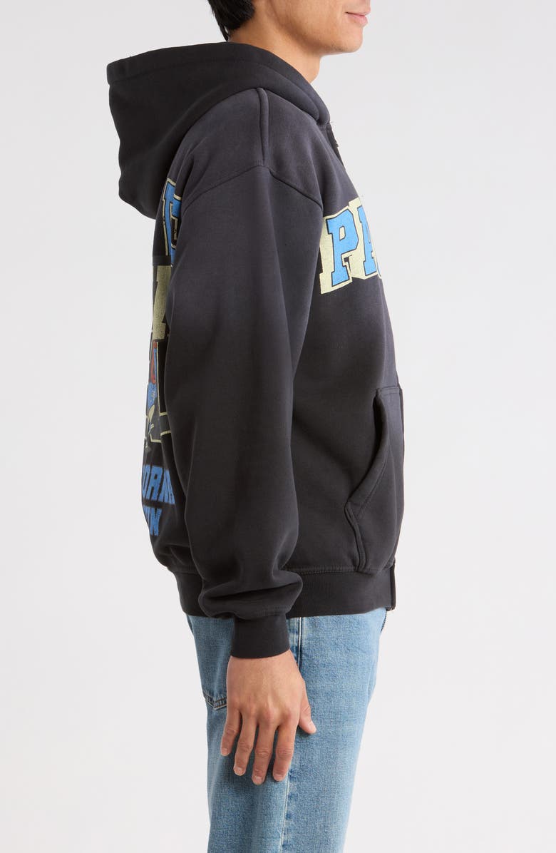 PacSun Varsity Bear Front Zip Cotton Hoodie, Alternate, color, Washed Black