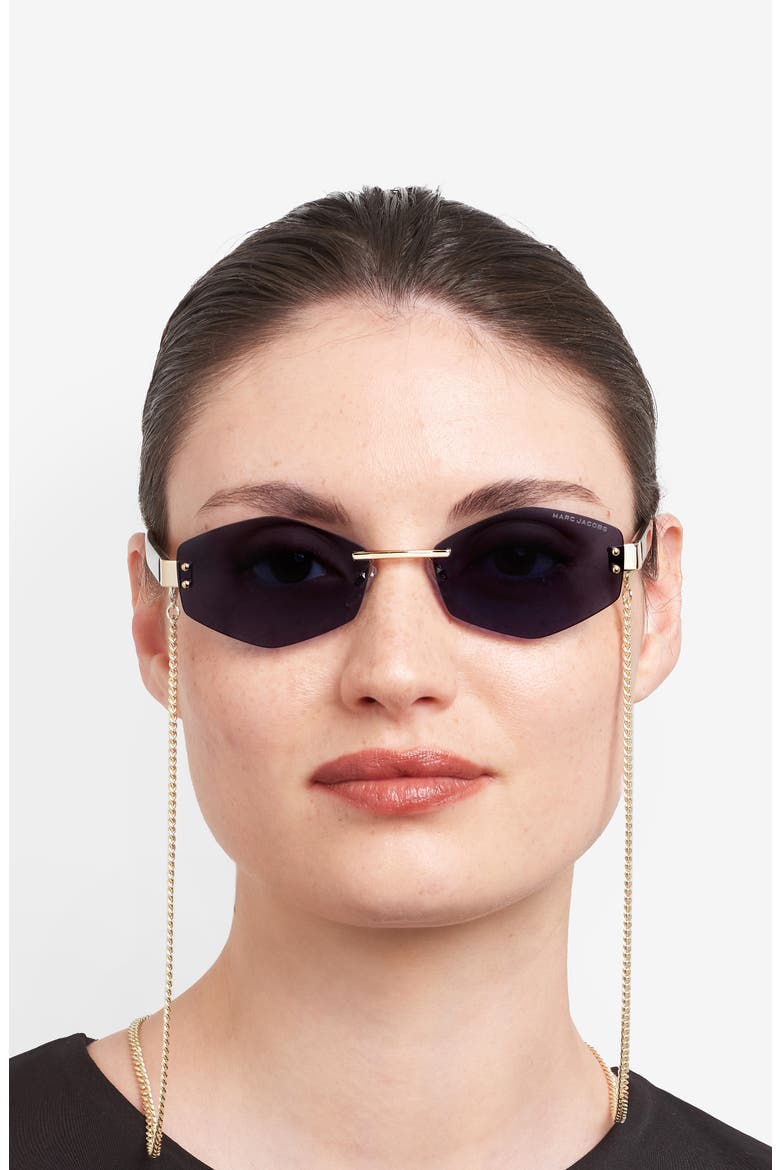 57mm Geometric Sunglasses with Chain, Alternate, color, GOLD BLUE/ BLUE