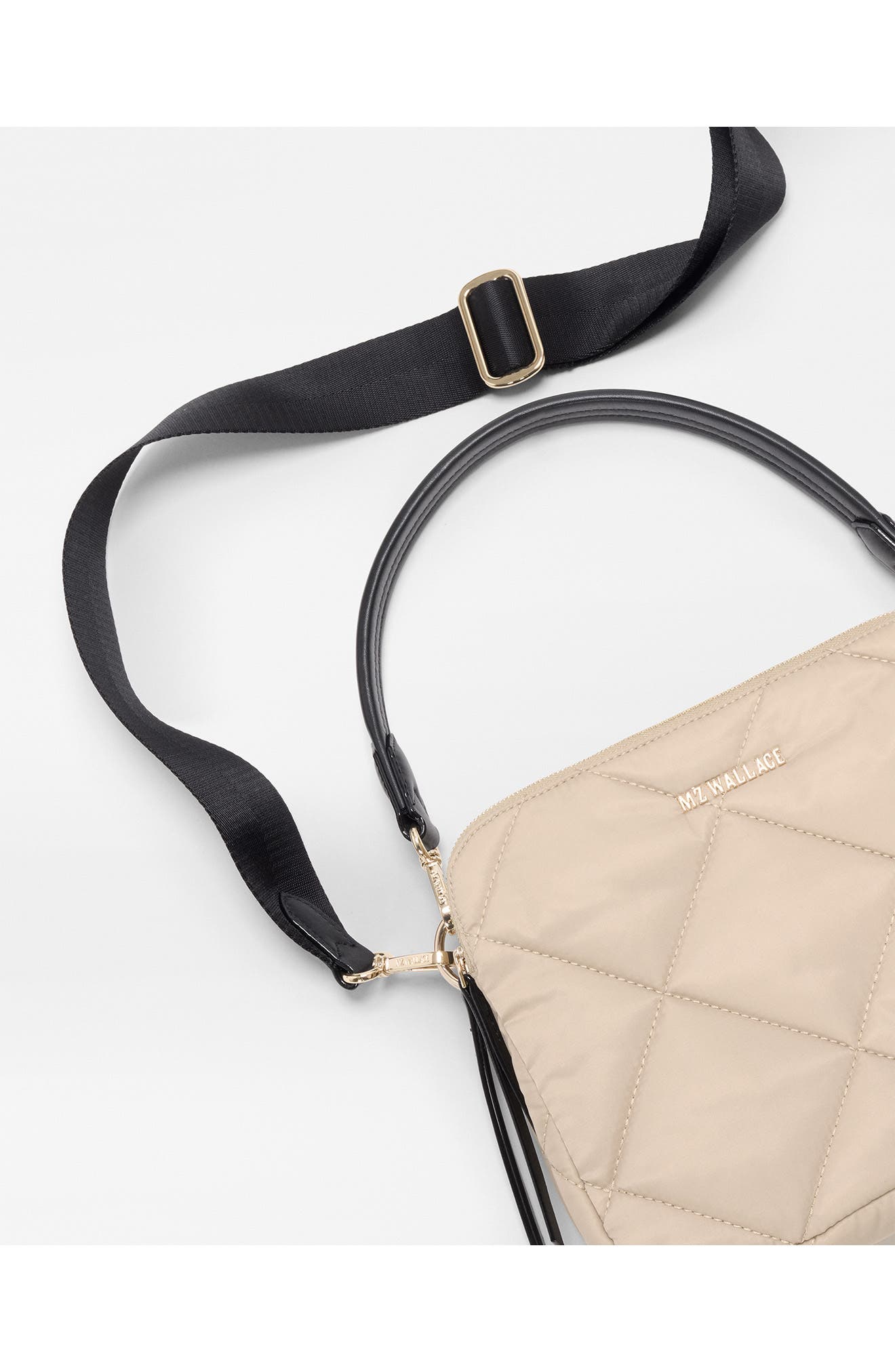MZ Wallace Madison Quilted Nylon Crossbody Bag, Alternate, color, Buff/Black