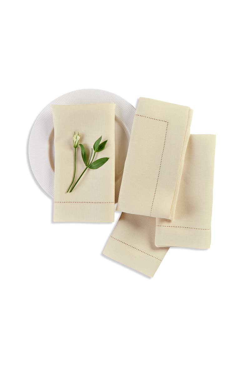 Linen Dinner Napkins Set of 4, 20 x 20" - Medium Weight Hemstitch, Main, color, Creamy Ivory