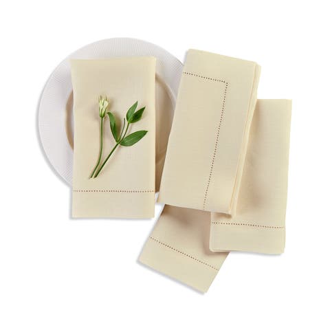 Linen Dinner Napkins Set of 4, 20 x 20 Inch for Dining Table, Holiday and Everyday Table Decor - Medium Weight Hemstitch