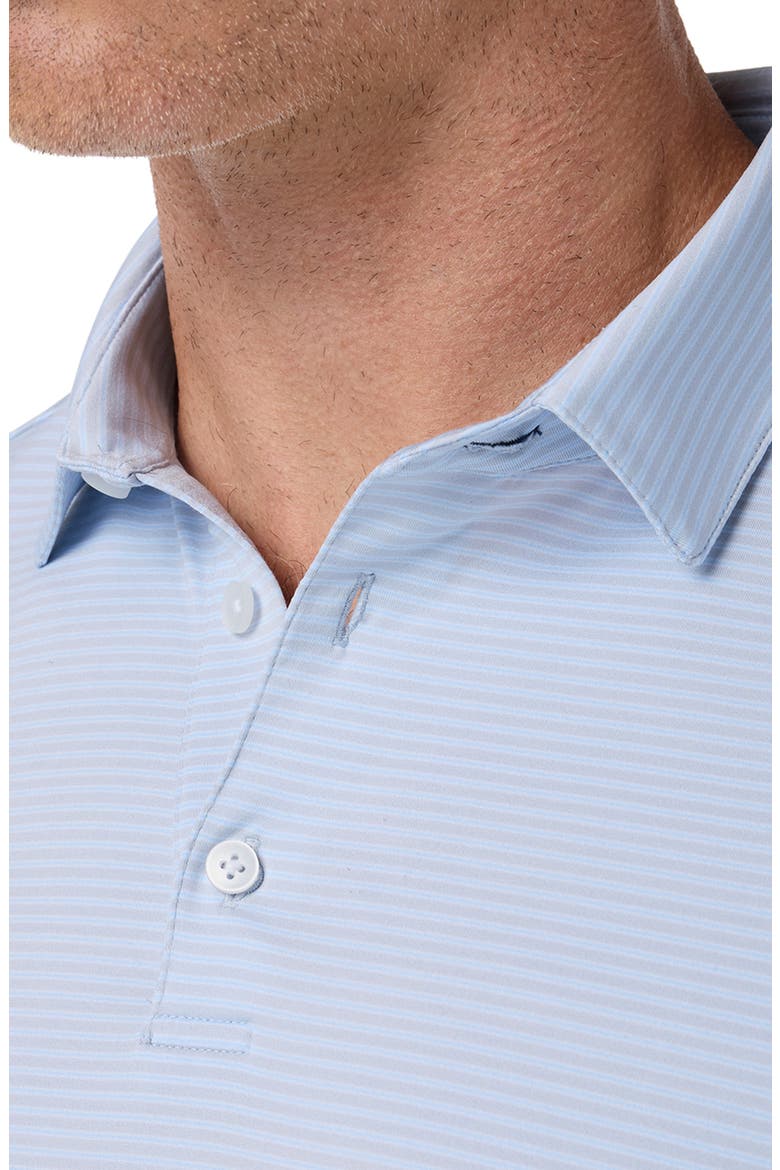 Halyard Trim Fit Stripe Short Sleeve Performance Button-Up Shirt, Alternate, color, ALUMINUM BALANCED STRIPE