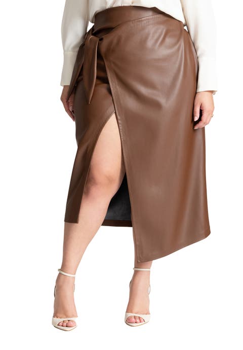 Wrap Front Faux Leather Midi Skirt (Plus)