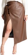 ELOQUII Wrap Front Faux Leather Midi Skirt