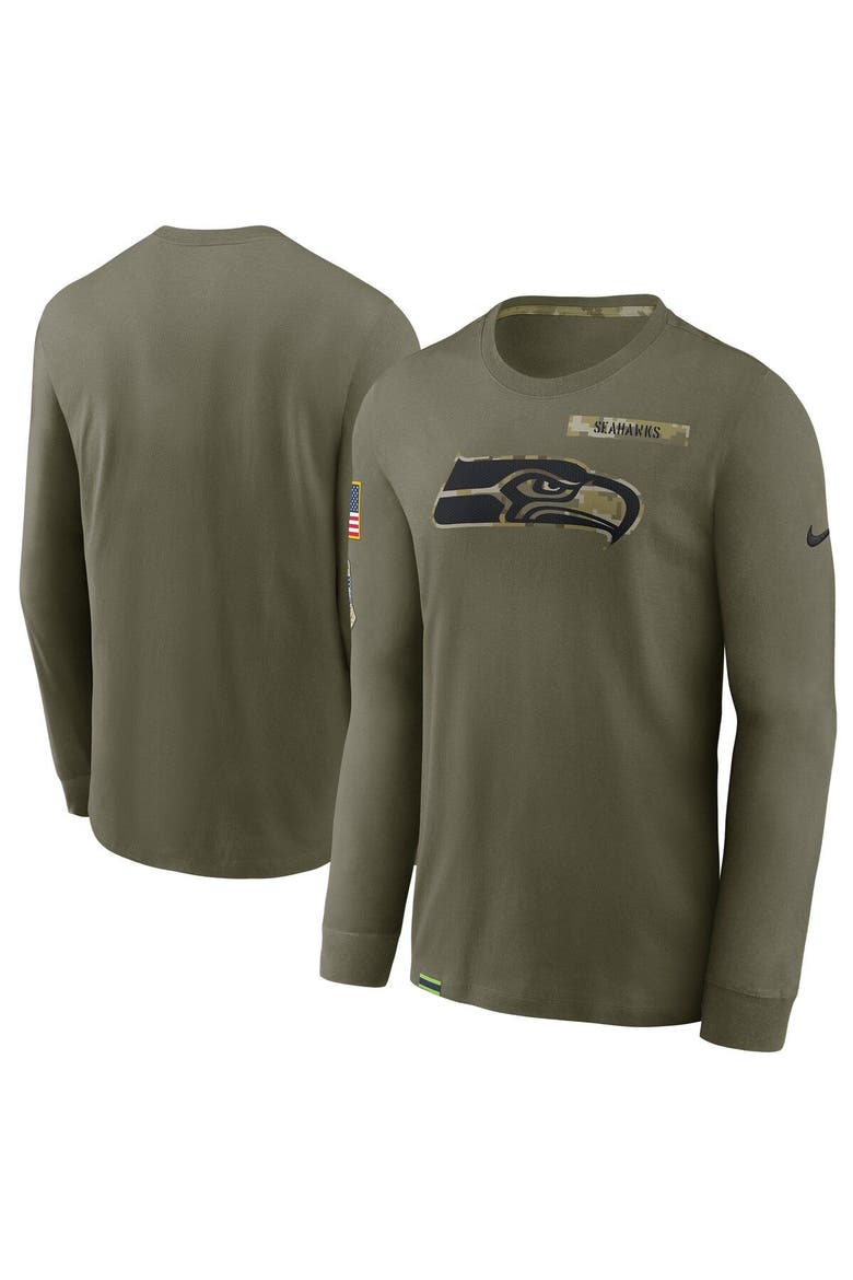 Men's Nike Olive Seattle Seahawks 2021 Salute To Service Performance Long Sleeve T-Shirt, Main, color, Olive