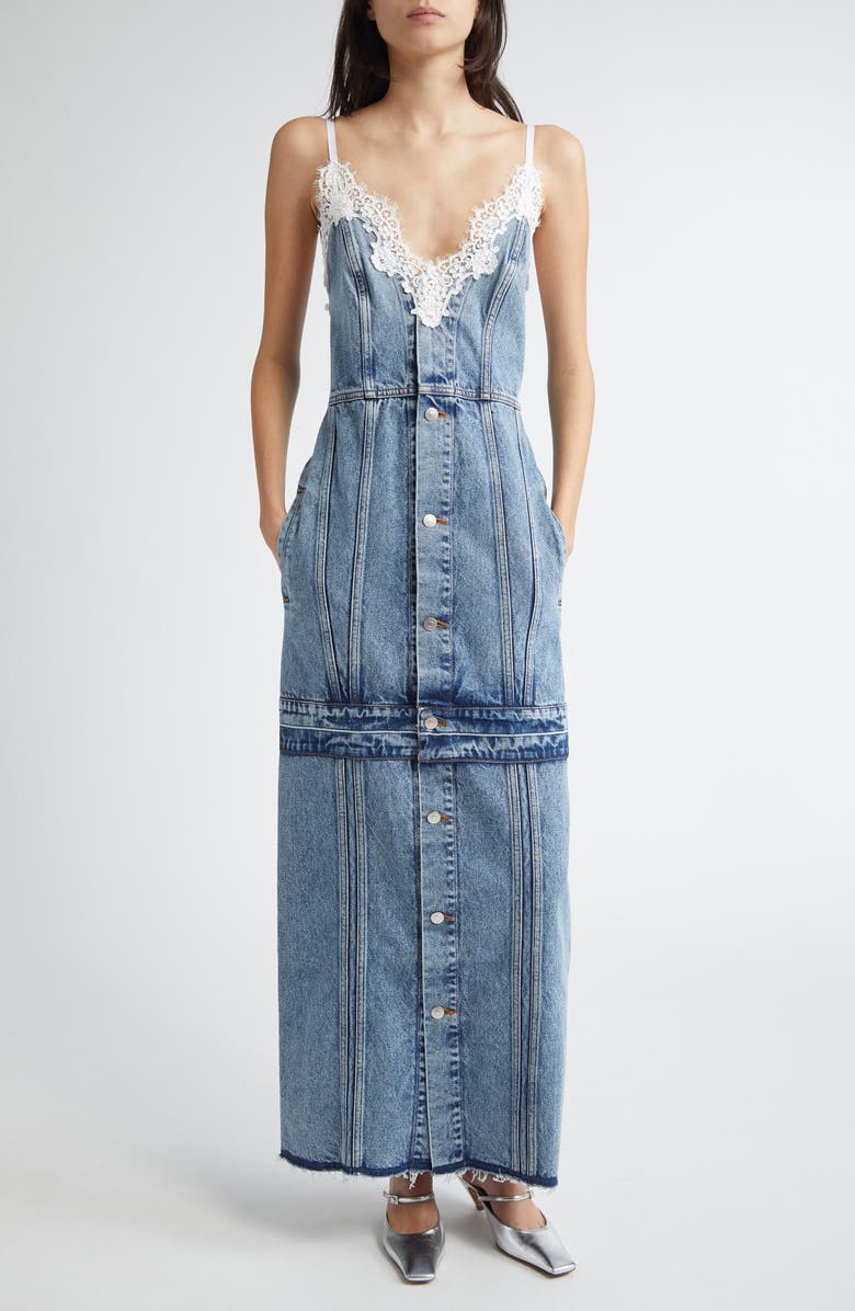 Stella McCartney Lace Trim Denim Maxi Dress, Main, color, Vintage Blue Denim
