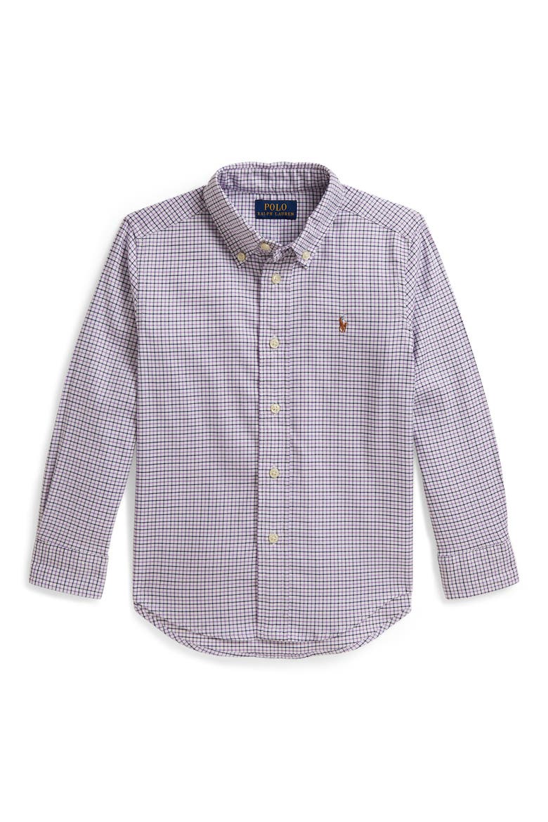 Kids' Check Performance Oxford Shirt, Main, color, WHITE PURPLE MULTI