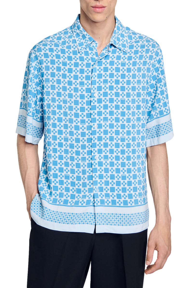 SANDRO Square cross motif flowing shirt, Main, color, 