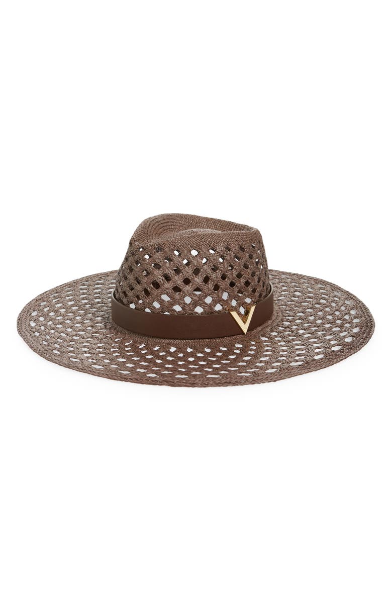 Valentino Garavani V Signature Straw Fedora, Main, color, Kg8 Fondant/ Fondant