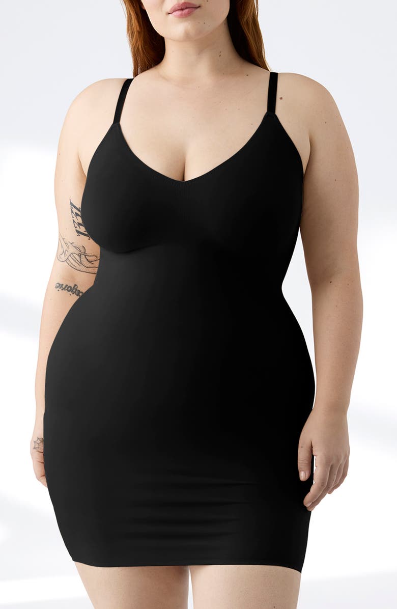 True & Co True Body Every Day Smoothing Slip Dress, Main, color, Black