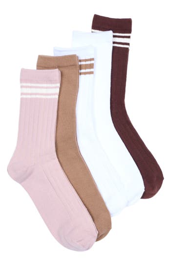 Nordstrom Rack Scallop Assorted 5-pack Crew Socks In Multi