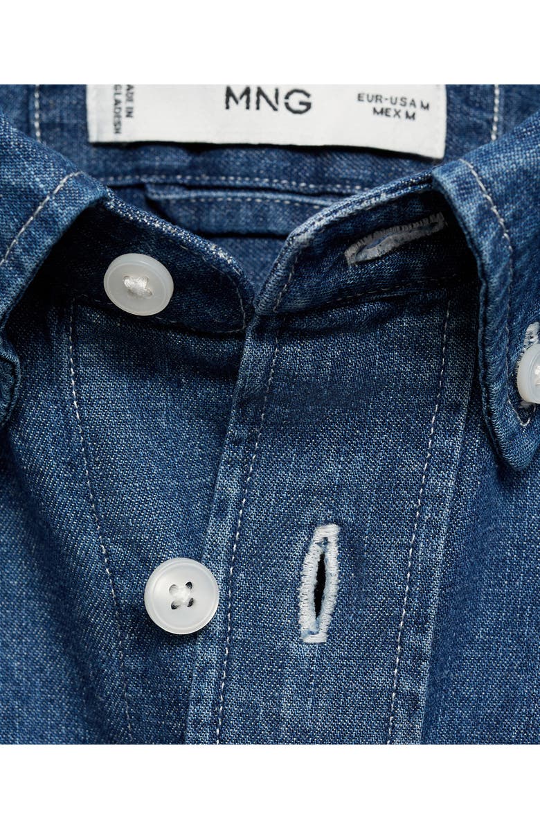 MANGO Regular Fit Cotton & Linen Denim Button-Down Shirt, Alternate, color, Medium Blue