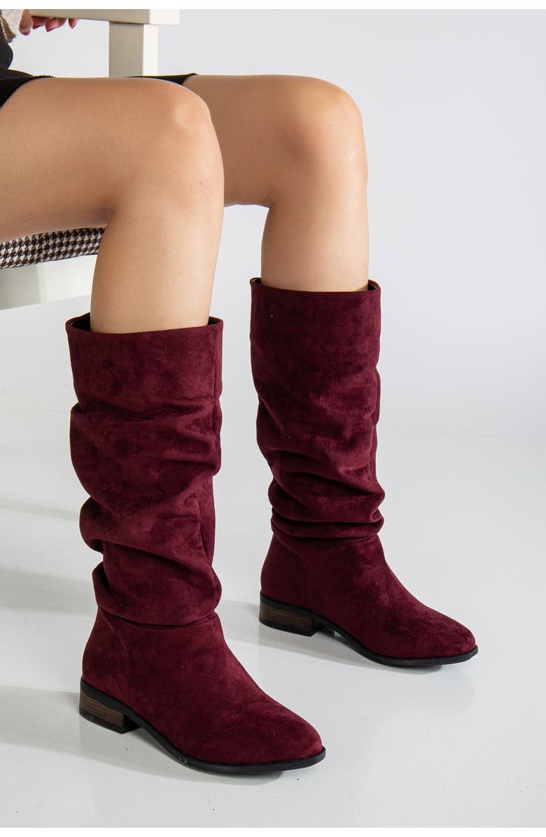 Forever & Always Shoes Maribel Knee High Slouch Boots, Alternate, color, Burgundy Suede