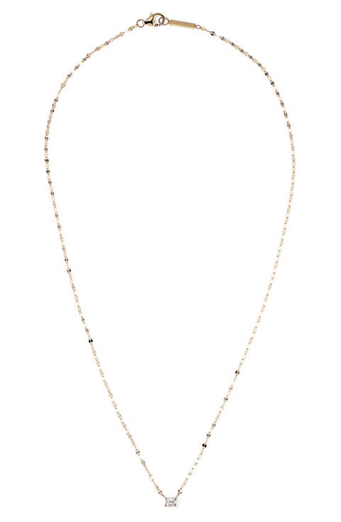 14K Gold Emerald Cut Diamond Pendant Necklace