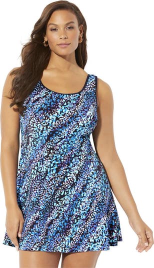 Plus Size Women's Tank Swimdress by Swimsuits For All in Green Electric Palm (Size 32)