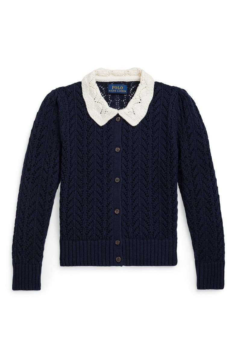 Polo Ralph Lauren Kids' Collared Pointelle Cardigan, Main, color, Cruise Navy