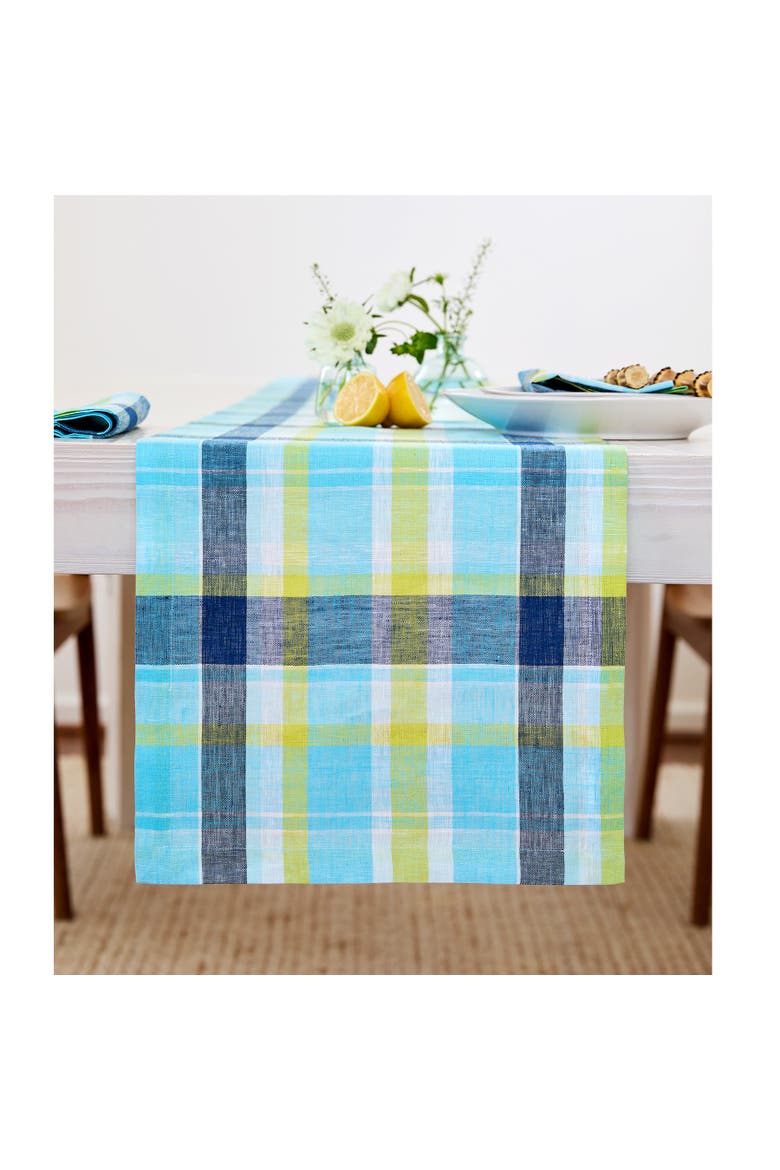 Linen Table Runner - Summer Madras Plaid, Main, color, Blue Plaid
