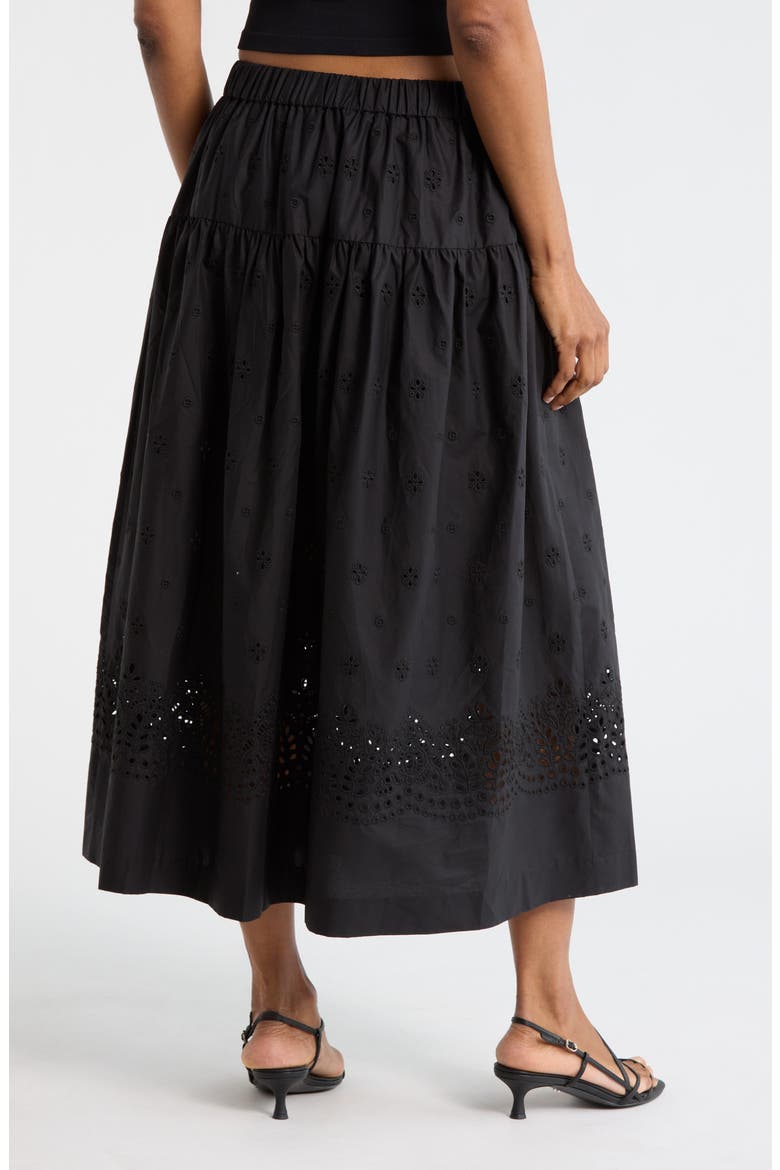 Jay Eyelet Embroidered Cotton Midi Skirt, Alternate, color, BLACK