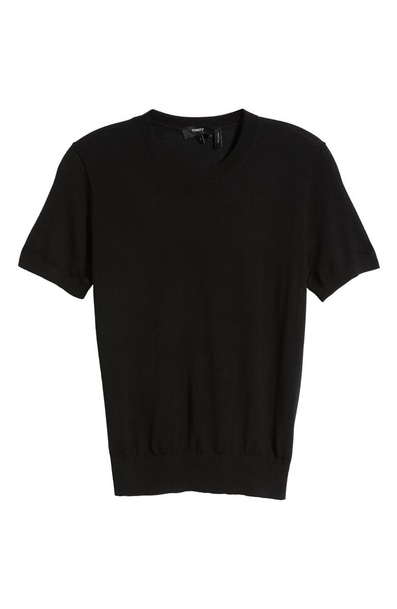 Theory Regal Short Sleeve Wool Sweater, Alternate, color, Black