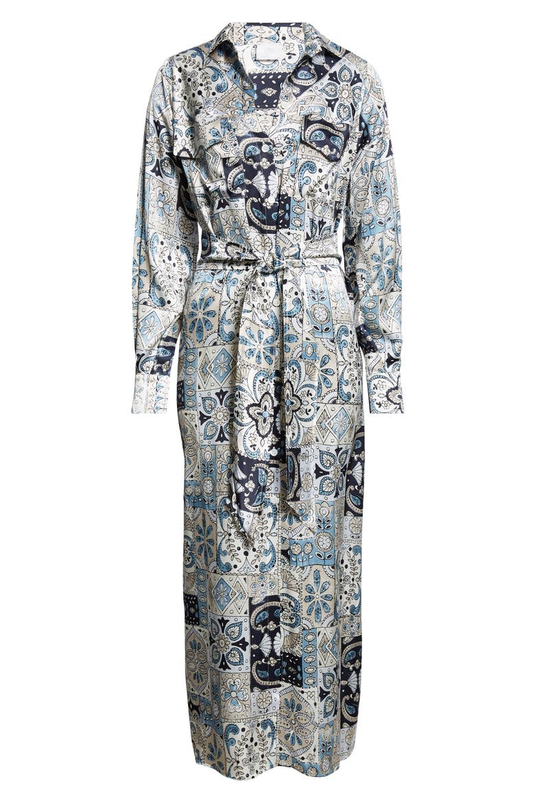 Paisley Patchwork Print Long Sleeve Silk Shirtdress, Alternate, color, BABY BLUE
