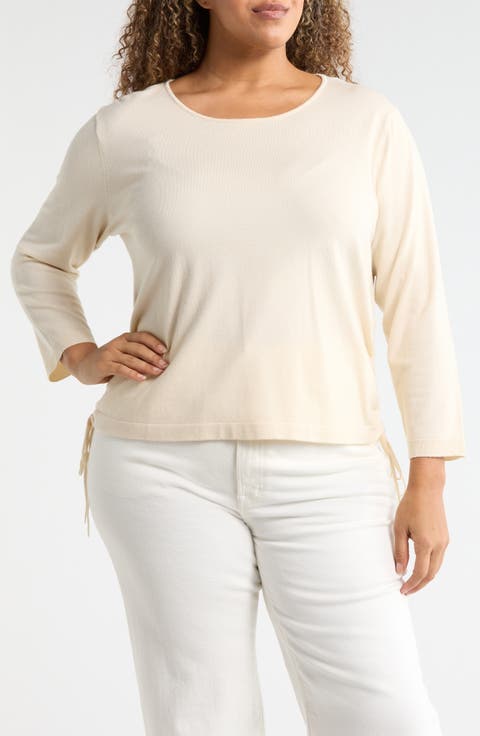 Cinching Side Tie Pullover Sweater (Plus)