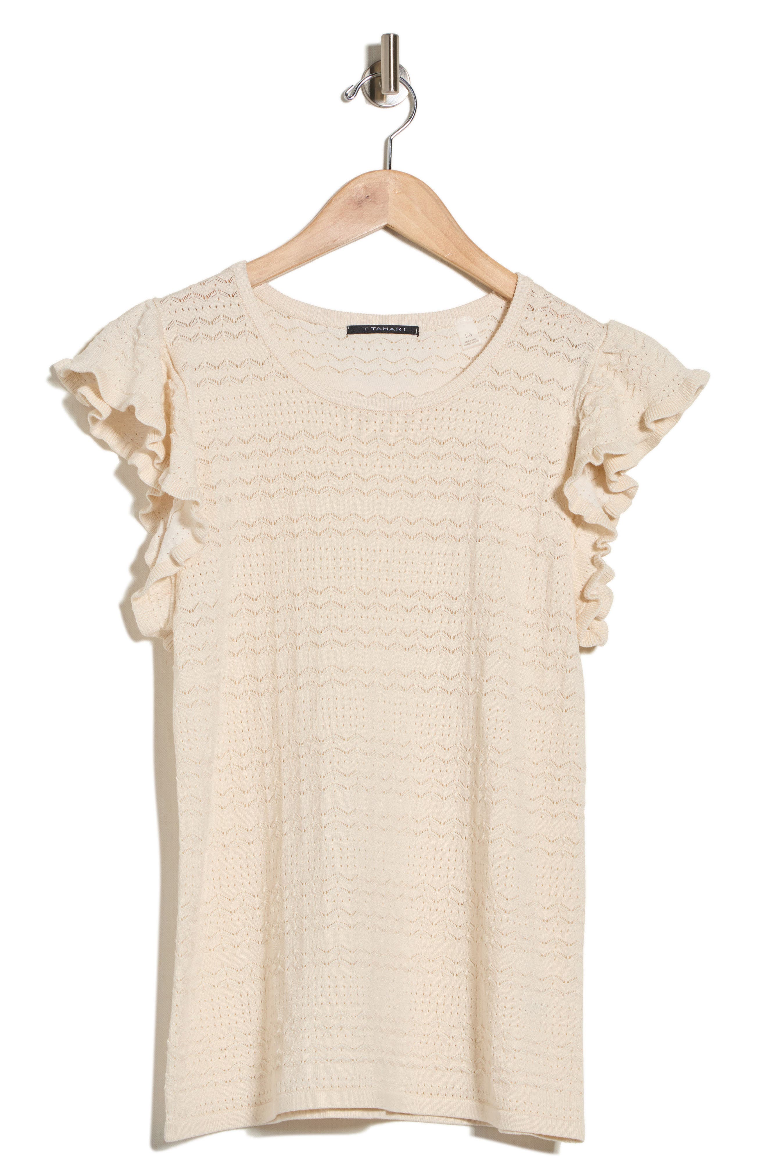 Ruffle Cap Sleeve Pointelle Sweater