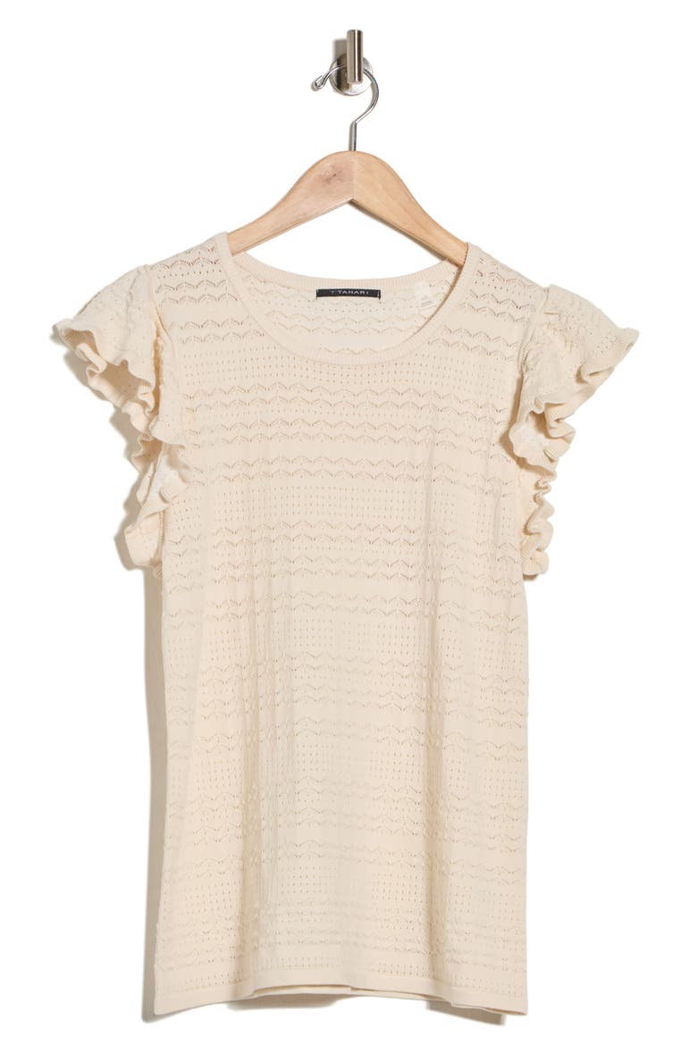 Ruffle Cap Sleeve Pointelle Sweater, Main, color, CREAM