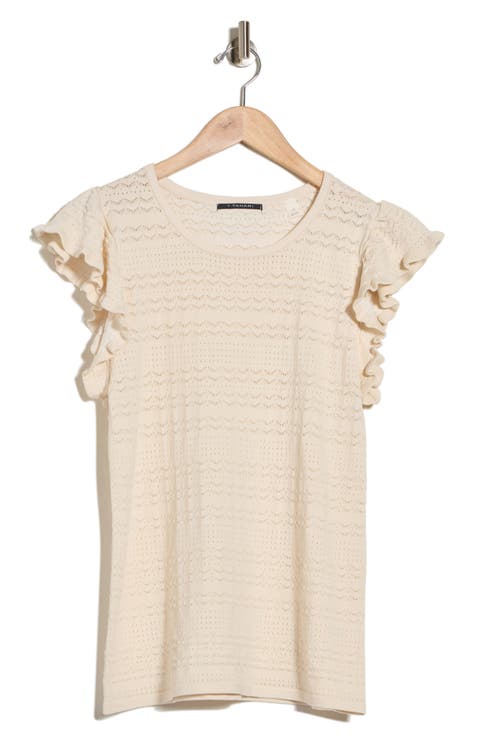 Ruffle Cap Sleeve Pointelle Sweater