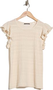 T Tahari Ruffle Cap Sleeve Pointelle Sweater