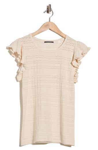 Ruffle Cap Sleeve Pointelle Sweater