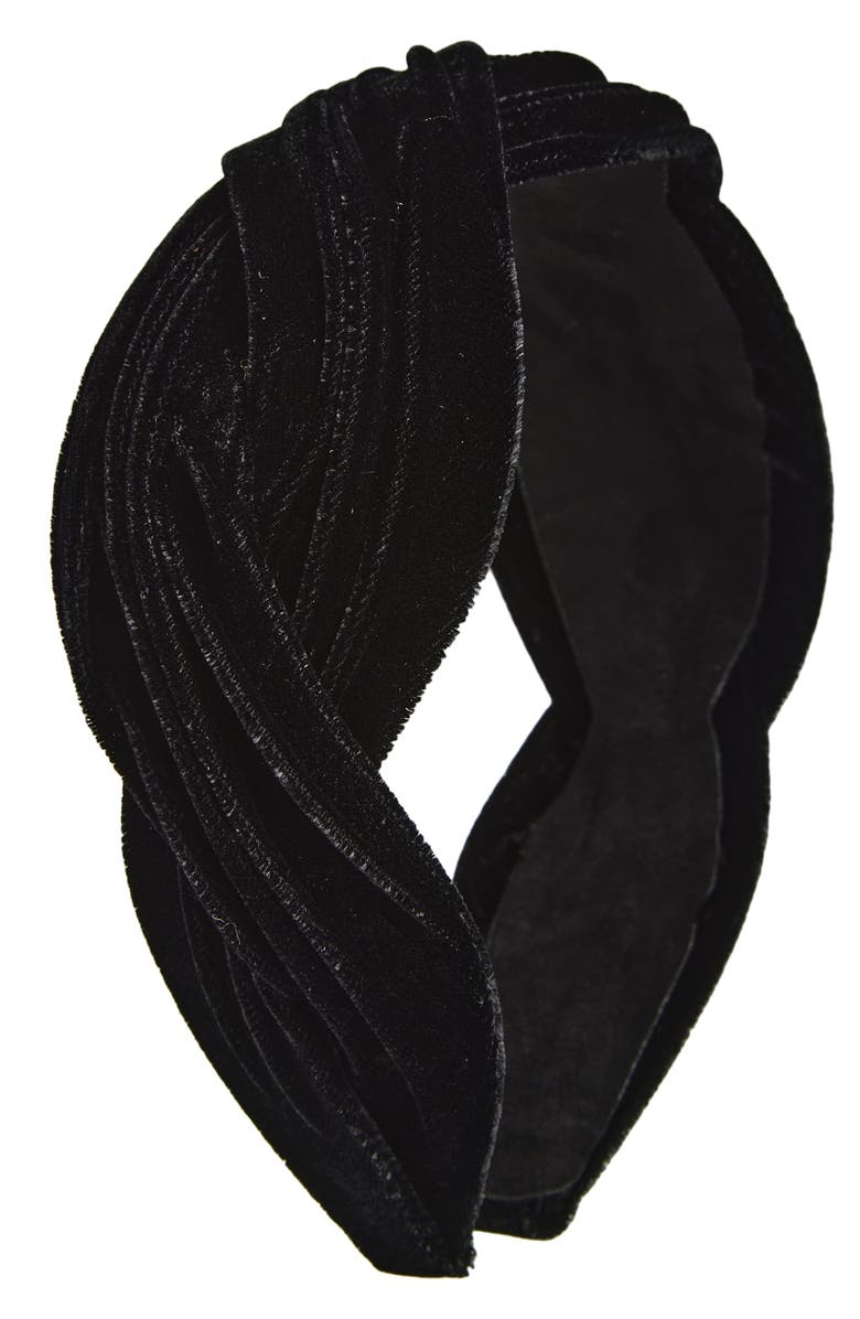 Tasha Pleated Velvet Headband, Main, color, Black