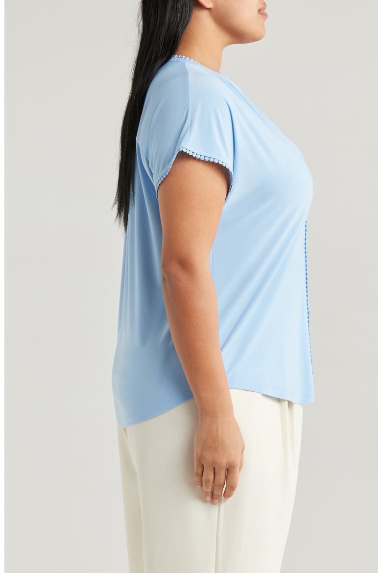 Lace Trim Split Neck Top, Alternate, color, CHINTZ BLUE