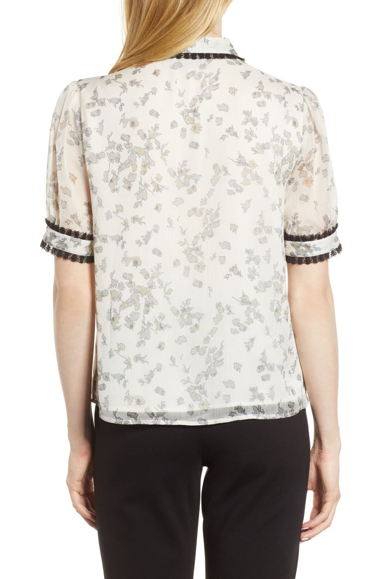 Floral Print Ruffle Trim Shirt, Alternate, color, ANTIQUE WHITE