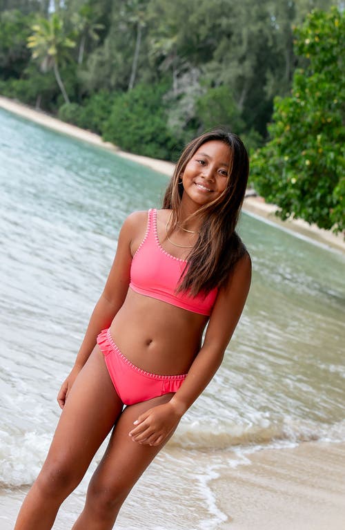 Feather 4 Arrow Kids' 4 The Frill Of It Two-piece Swimsuit In Hot Coral