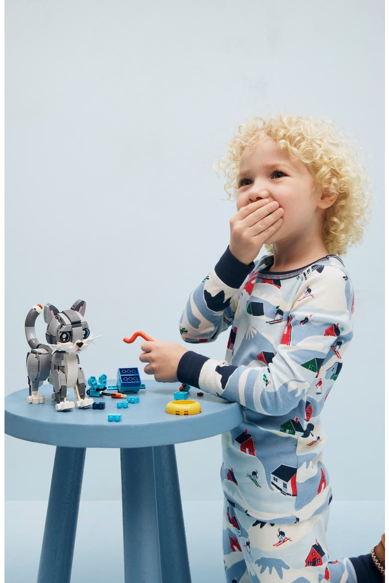 Kids' Glow in the Dark Fitted Two-Piece Pajamas, Alternate, color, BLUE COLONY TRUCKS GLOW