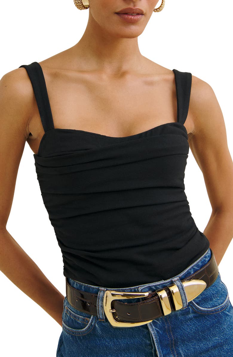 Reformation Trish Ruched Tank, Main, color, Black