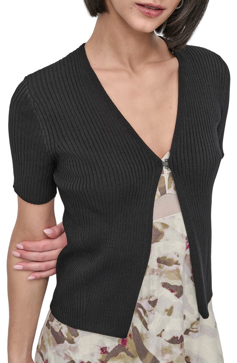 DKNY Hook 
Eye Short Sleeve Rib Cardigan, Alternate, color, 