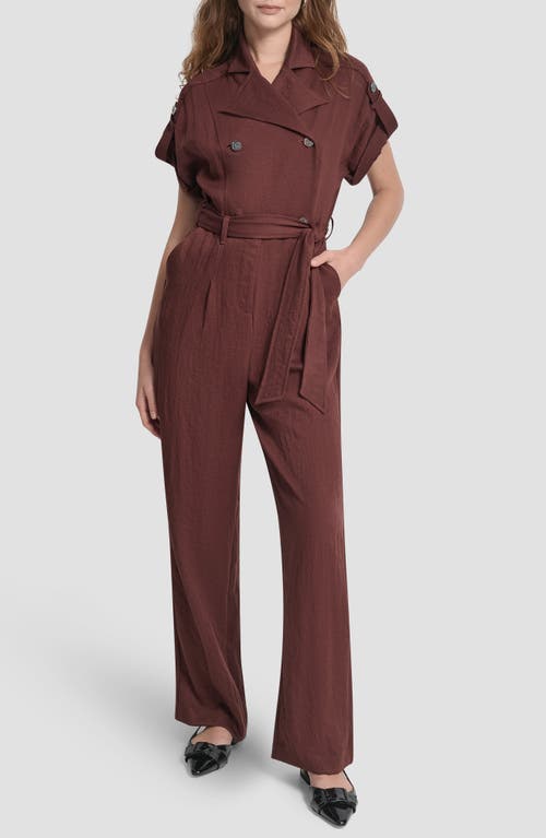 Dkny Twill Tie Waist Jumpsuit In Brown