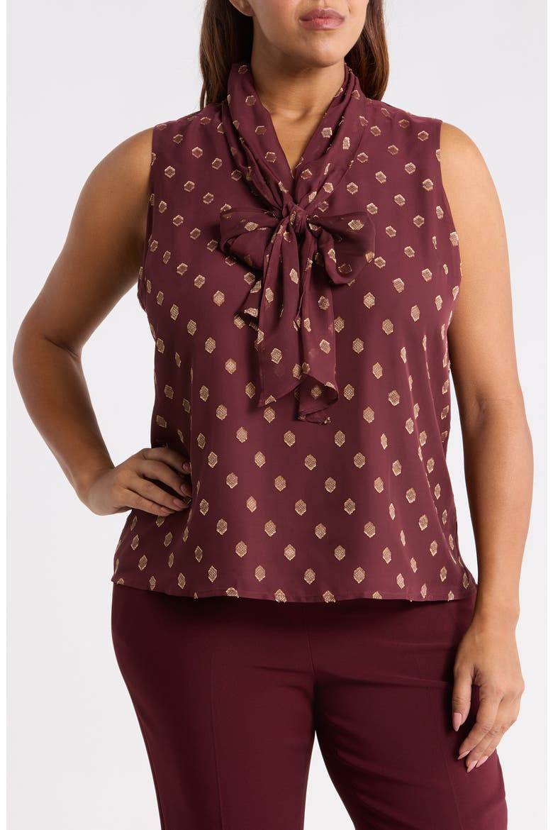 Bow Tie Neck Sleeveless Shell, Alternate, color, BAROLO / GOLD